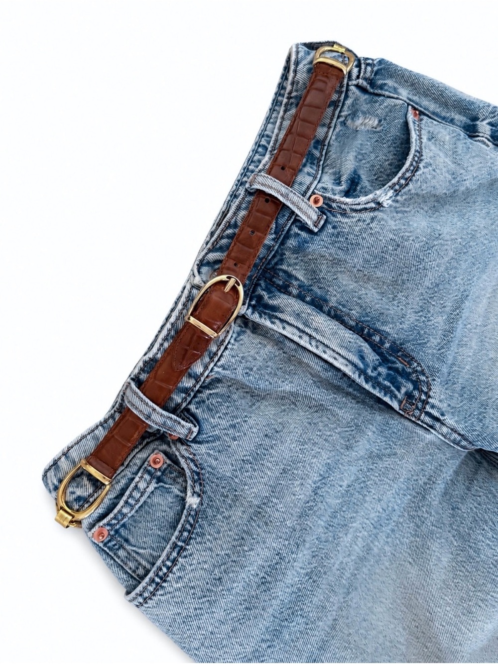 Women's crocodile embossed Belt with Gold Horsebit Accents
